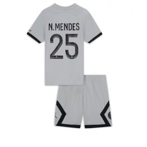 Paris Saint-Germain Nuno Mendes #25 kläder Barn 2022-23 Bortatröja Kortärmad (+ korta byxor)